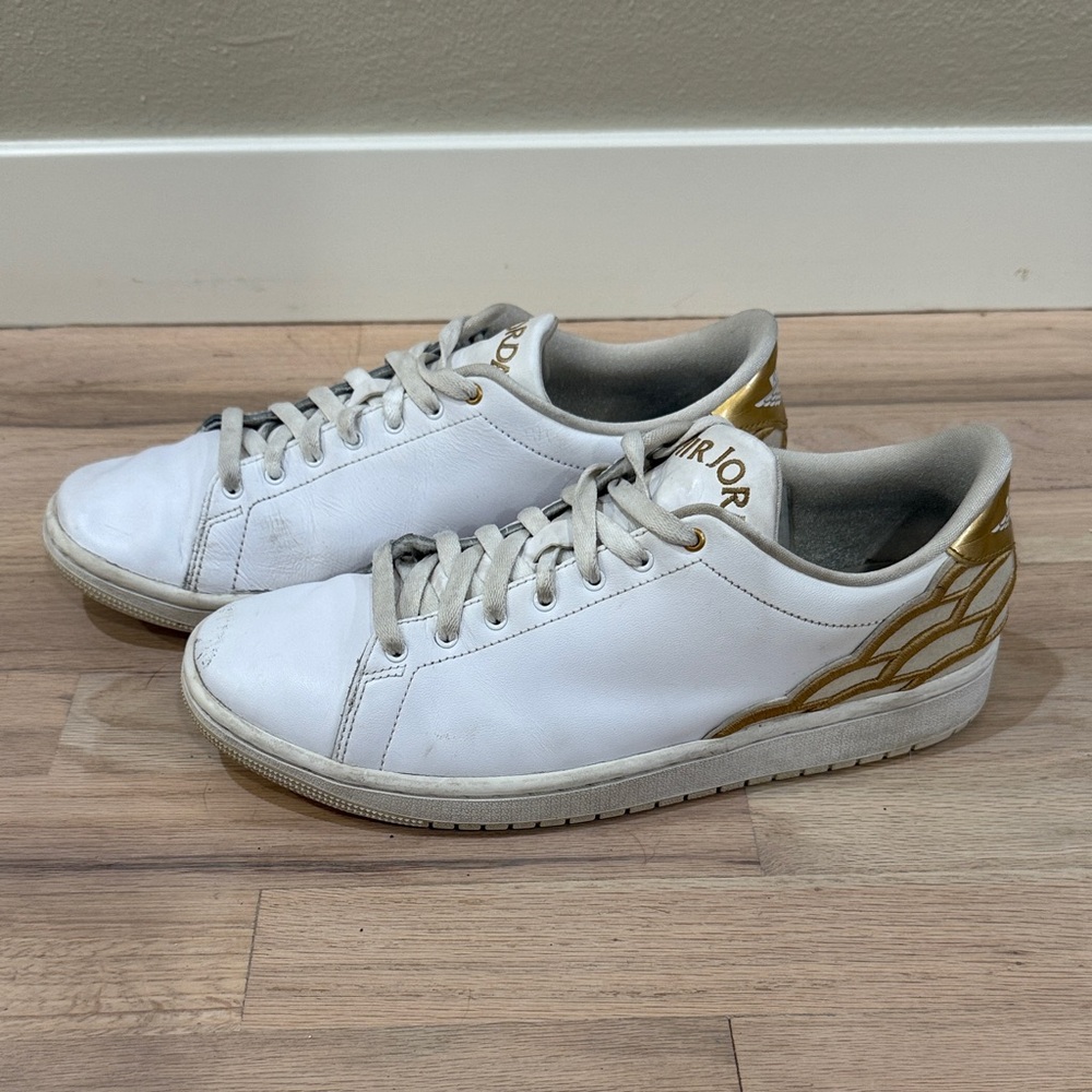 Jordan White and Gold Athletic Shoes